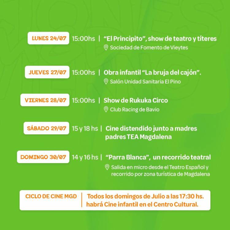 ACTIVIDADES LIBRES Y GRATUITAS, VACACIONES DE INVIERNO EN MAGDALENA