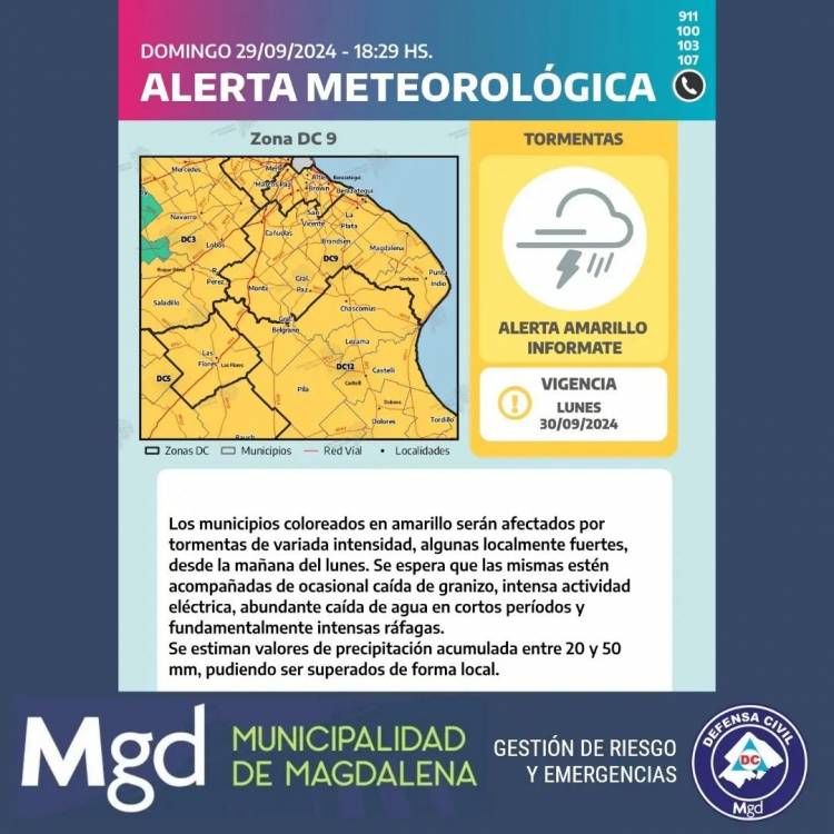 ALERTA POR TORMENTAS Y OCASIONAL CAIDA DE GRANISO